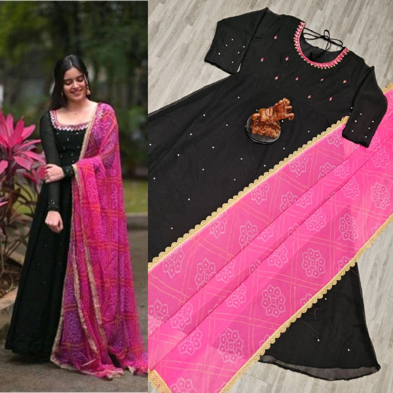 Women’s Solid Georgette Gown Kurta with Dupatta – Long Ethnic Kurti Dress Set for All Occasions