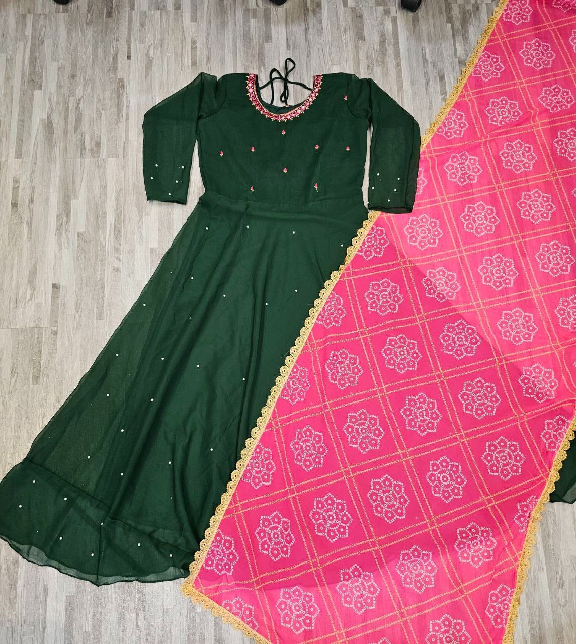 Women’s Solid Georgette Gown Kurta with Dupatta – Long Ethnic Kurti Dress Set for All Occasions
