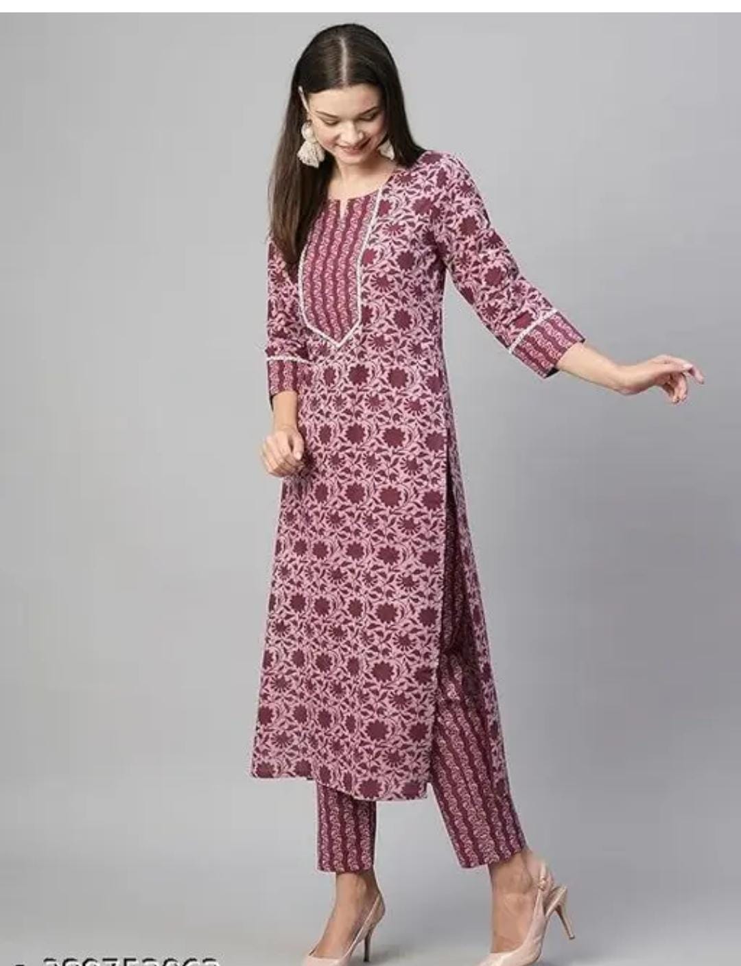 Women’s Floral Printed Cotton Kurta with Pant – 2 Piece Ethnic Wear Set