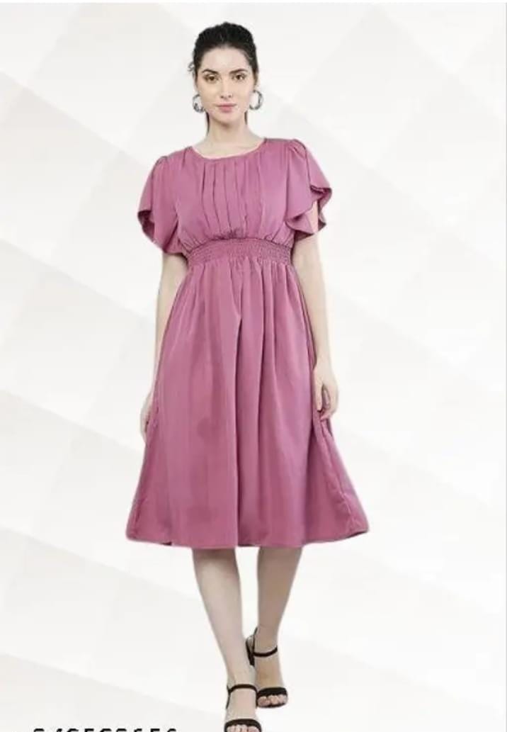 Women’s Pink Solid Fit & Flare Dress – Viscose Rayon Casual & Party Wear Outfit