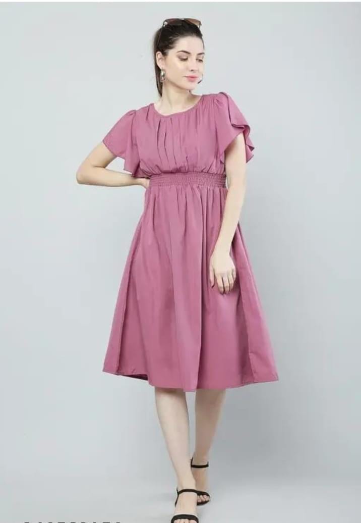 Women’s Pink Solid Fit & Flare Dress – Viscose Rayon Casual & Party Wear Outfit