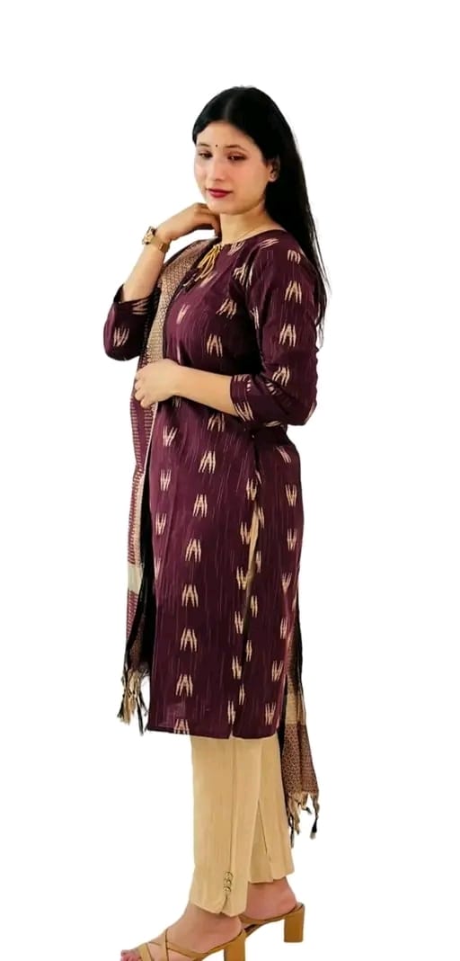 Women’s Cotton Kurta Pant Set with Dupatta – Printed Sharara Style Ethnic Dress