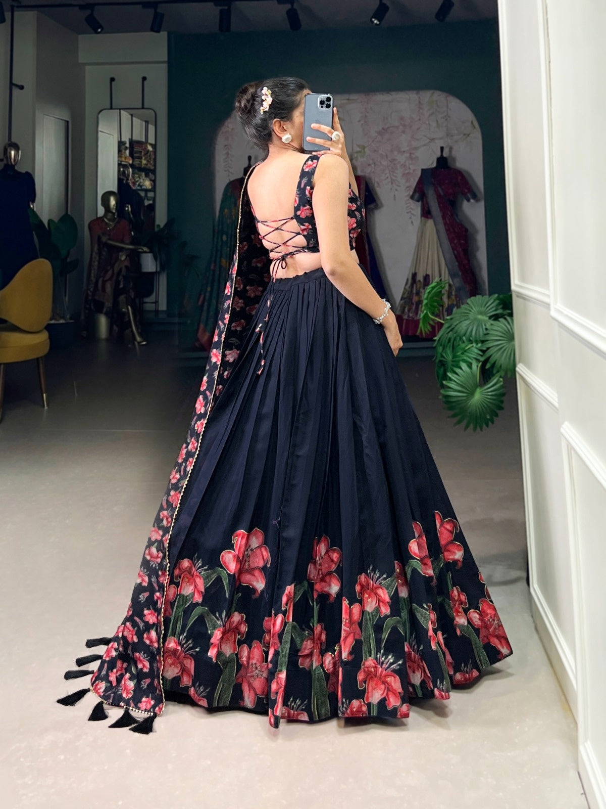 Women’s Dola Silk Floral Foil Print Lehenga Choli with Dupatta | Wedding, Party & Festive Wear