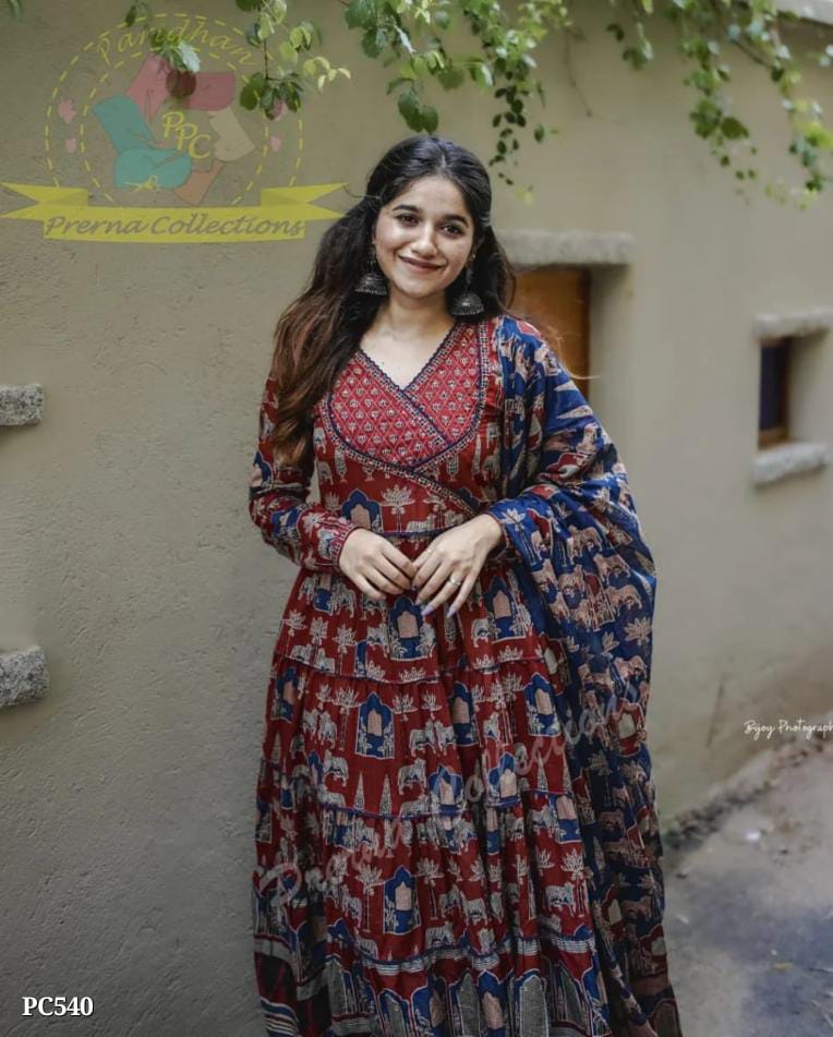 Beautiful Anarkali Kurta Set – Ajrakh Print | Pink City Collection