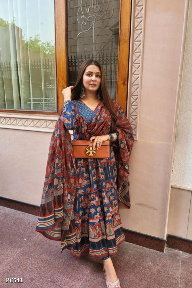Beautiful Anarkali Kurta Set – Ajrakh Print | Pink City Collection