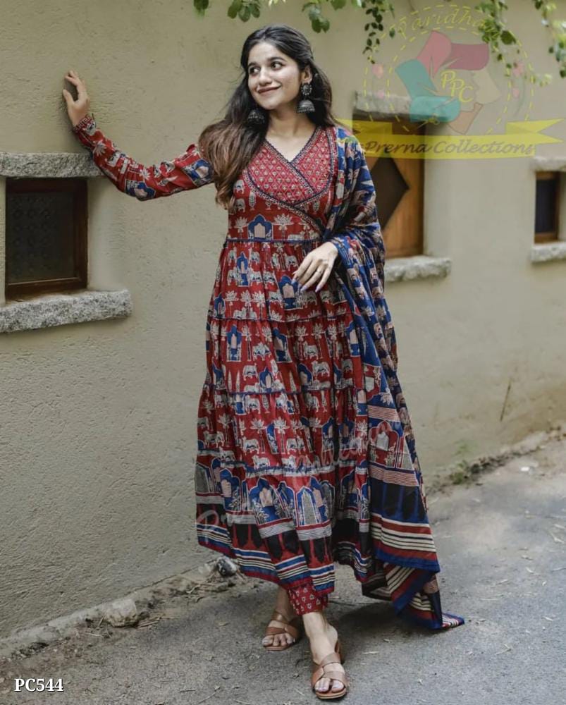 Beautiful Anarkali Kurta Set – Ajrakh Print | Pink City Collection