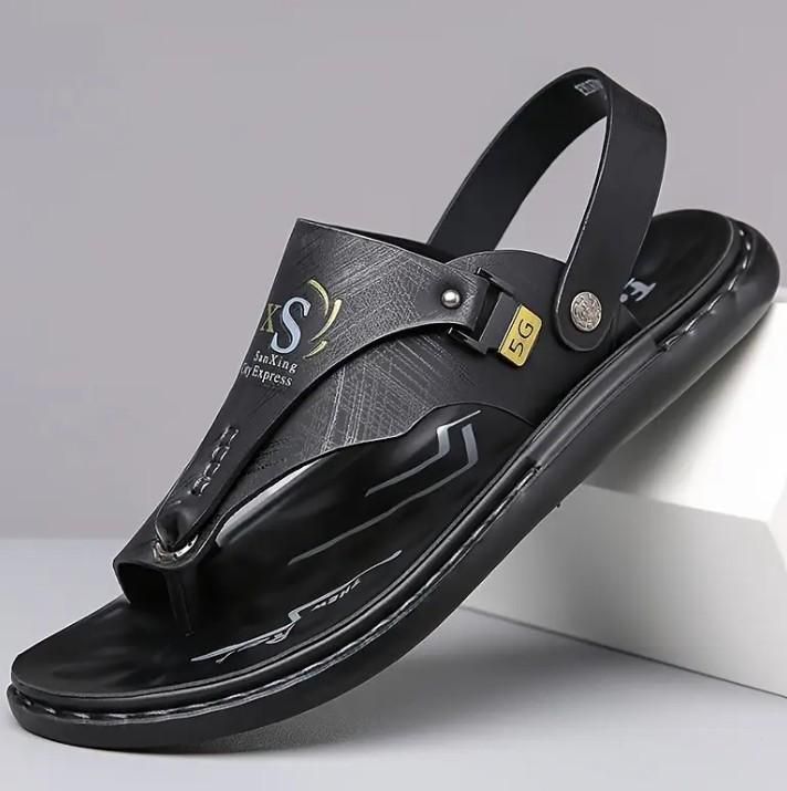 Men’s Casual PU Leather Sandals – Black/Brown Comfortable Dailywear with Synthetic Sole