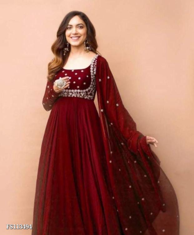 Elegant Embroidered Georgette Anarkali Gown with Dupatta | Mox Creation