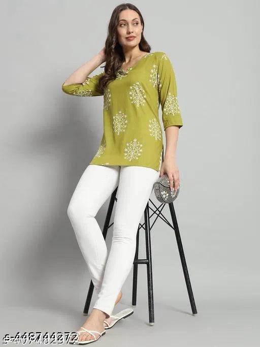 Women’s Green Rayon Kurti Top | Stylish Casual & Party Wear Western Tunic