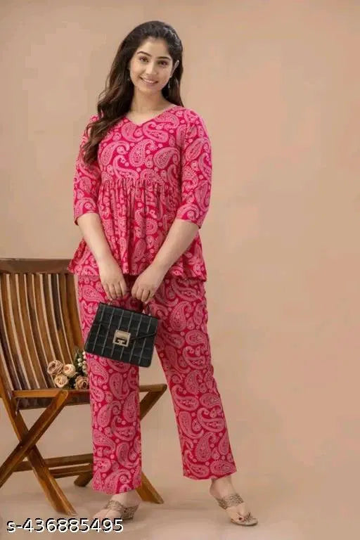 Women’s Pink Printed Co-Ord Set | Stylish Two-Piece Outfit for Casual & Party Wear