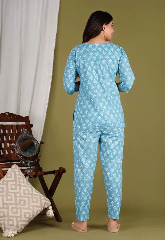 Women’s Printed Cotton Blend Co-Ord Set | Stylish Top & Pyjama with 3/4 Sleeves