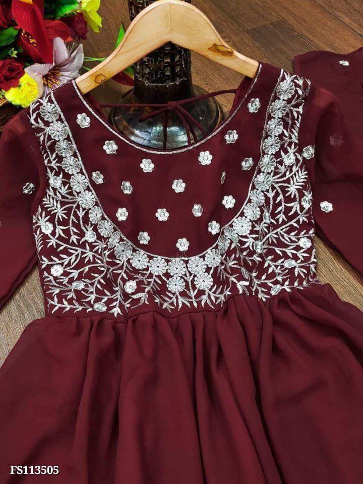 Elegant Embroidered Georgette Anarkali Gown with Dupatta | Mox Creation