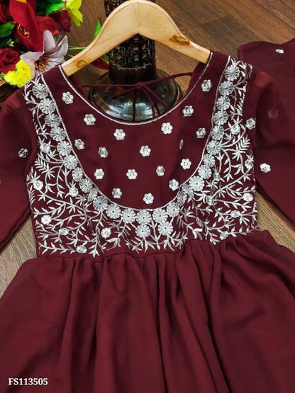 Elegant Embroidered Georgette Anarkali Gown with Dupatta | Mox Creation