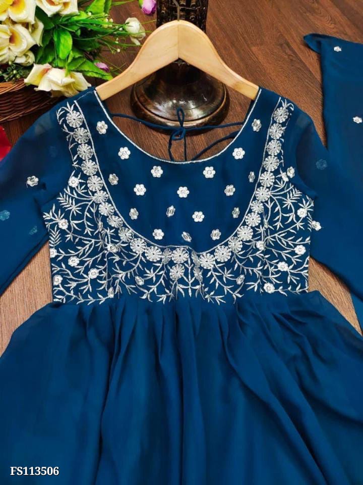 Elegant Embroidered Georgette Anarkali Gown with Dupatta | Mox Creation