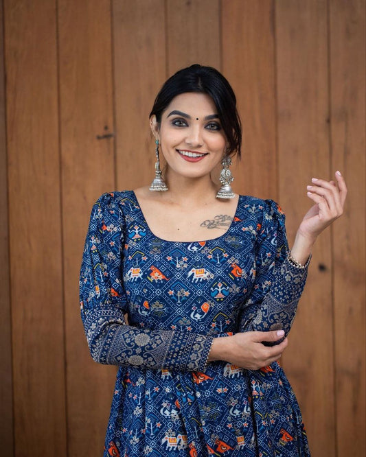 Women’s Printed Georgette Gown – Stylish Fancy Party Wear for Wedding & Festive Functions