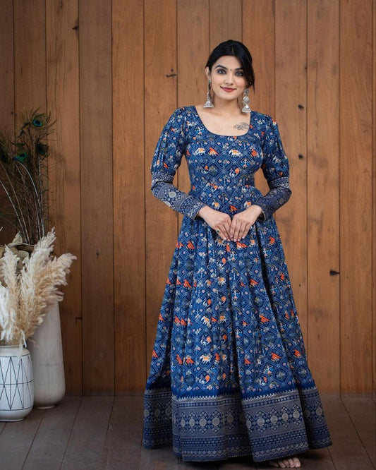 Women’s Printed Georgette Gown – Stylish Fancy Party Wear for Wedding & Festive Functions