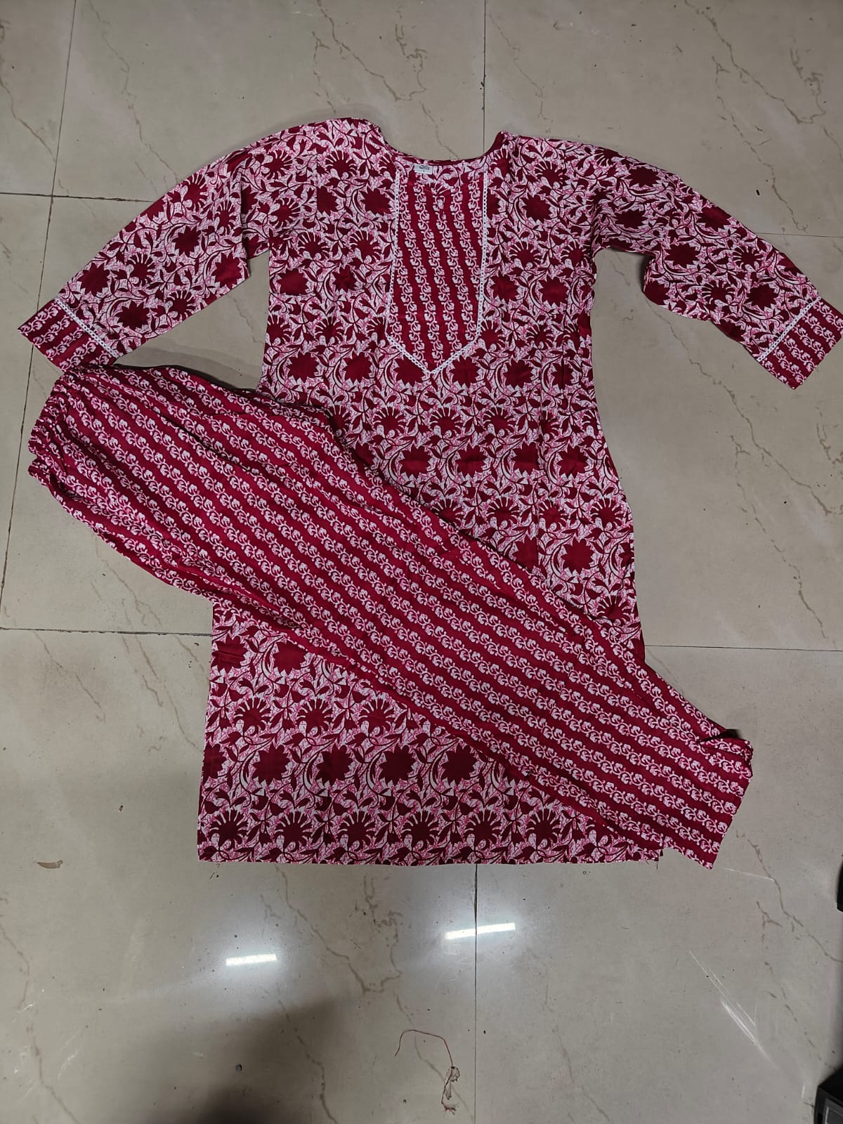 Women’s Floral Printed Cotton Kurta with Pant – 2 Piece Ethnic Wear Set