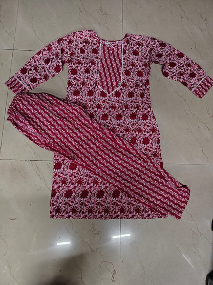 Women’s Floral Printed Cotton Kurta with Pant – 2 Piece Ethnic Wear Set