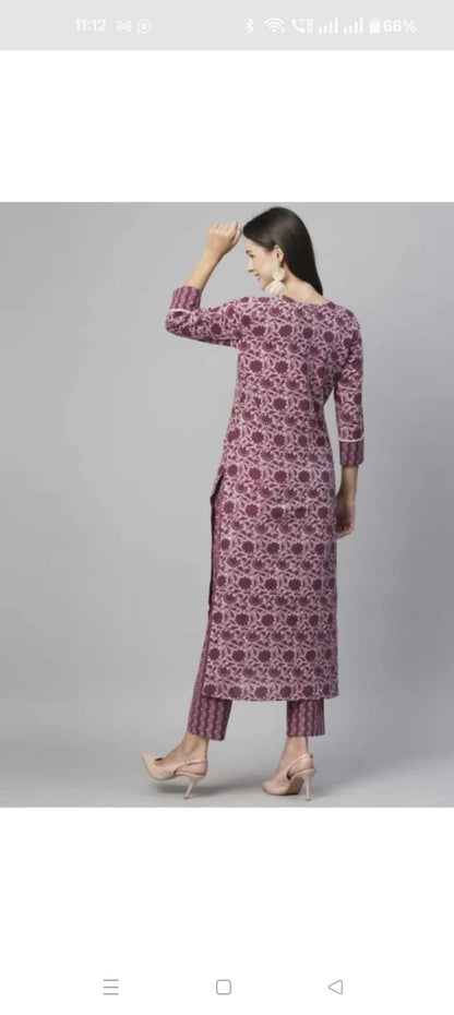 Women’s Floral Printed Cotton Kurta with Pant – 2 Piece Ethnic Wear Set