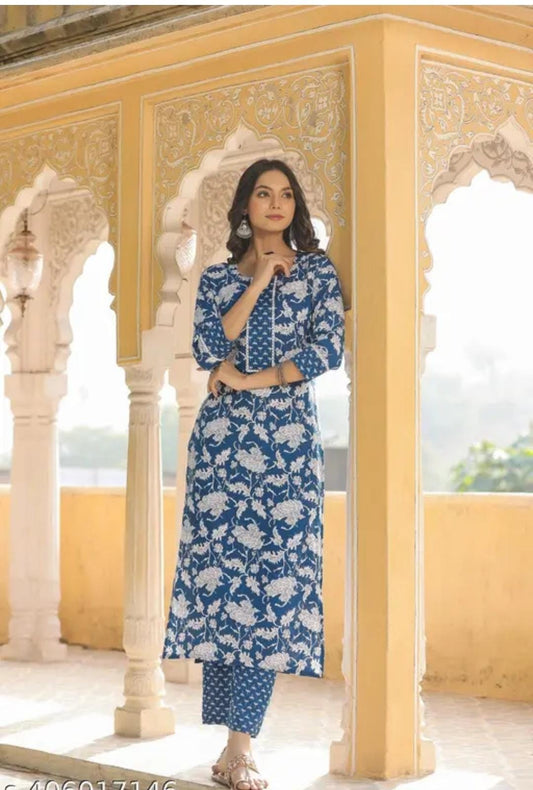 Women’s Floral Kurta Set – Round Neck, Stylish Ethnic Wear Without Dupatta