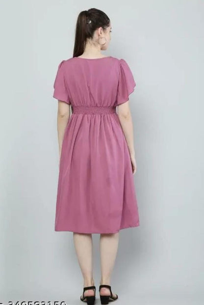 Women’s Pink Solid Fit & Flare Dress – Viscose Rayon Casual & Party Wear Outfit