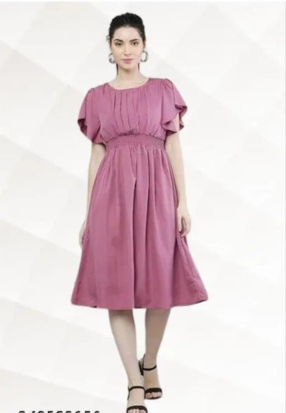 Women’s Pink Solid Fit & Flare Dress – Viscose Rayon Casual & Party Wear Outfit