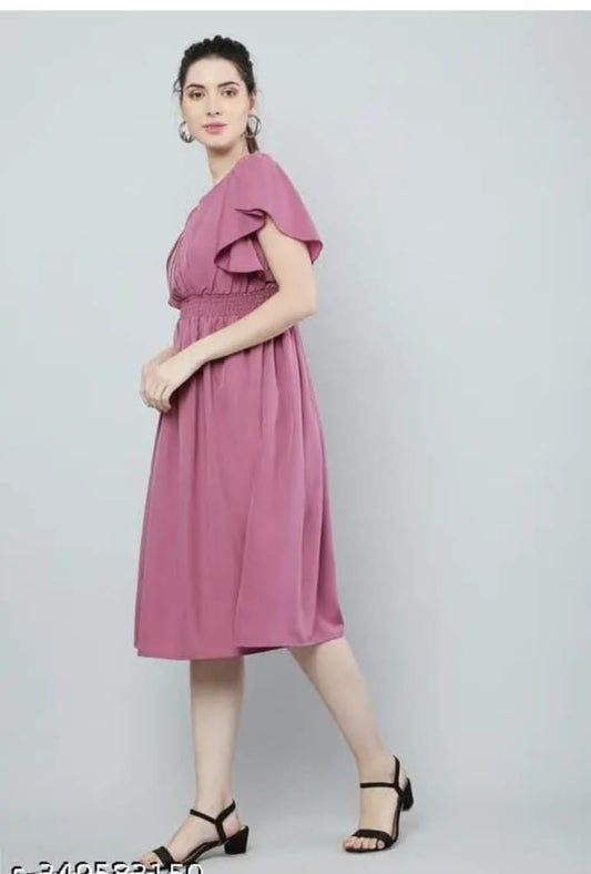 Women’s Pink Solid Fit & Flare Dress – Viscose Rayon Casual & Party Wear Outfit