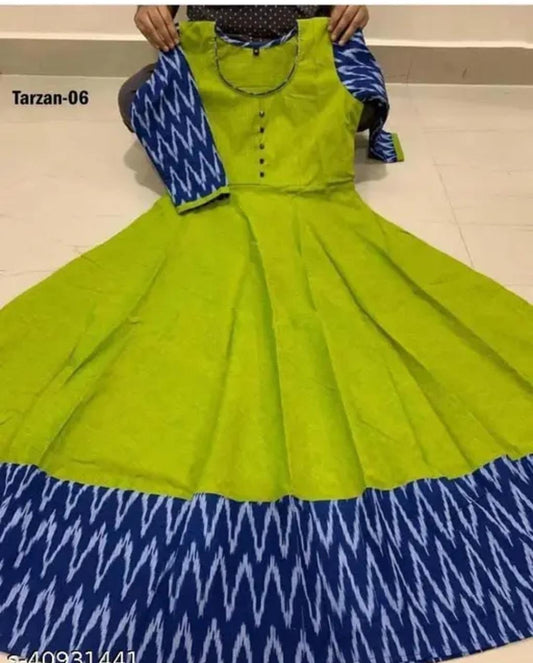 Women’s Cotton Calf-Length Gown – Round Neck, 3/4 Sleeve Casual & Festive Wear Dress