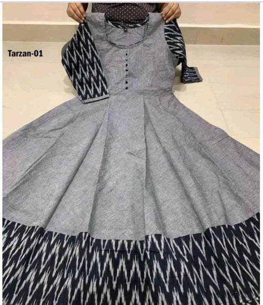 Women’s Solid Grey Cotton Gown – Elegant Casual & Festive Wear Dress