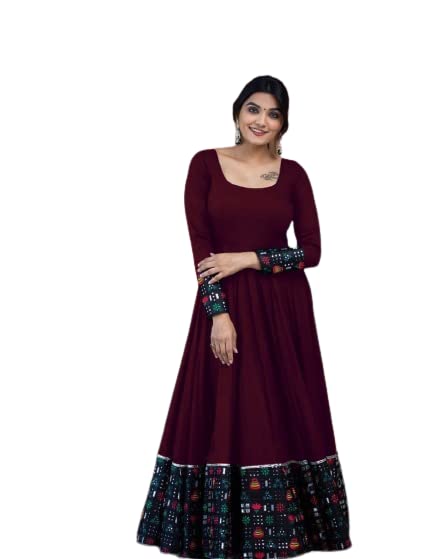 Women’s Maroon Rayon Maxi Gown – Full Sleeve Casual & Festive Wear Dress