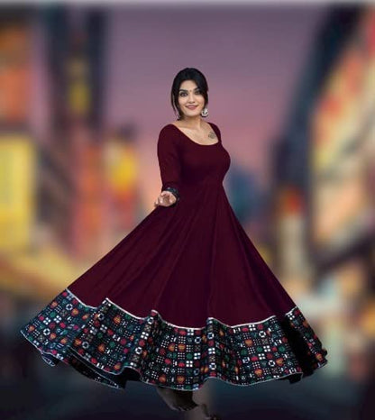 Women’s Maroon Rayon Maxi Gown – Full Sleeve Casual & Festive Wear Dress