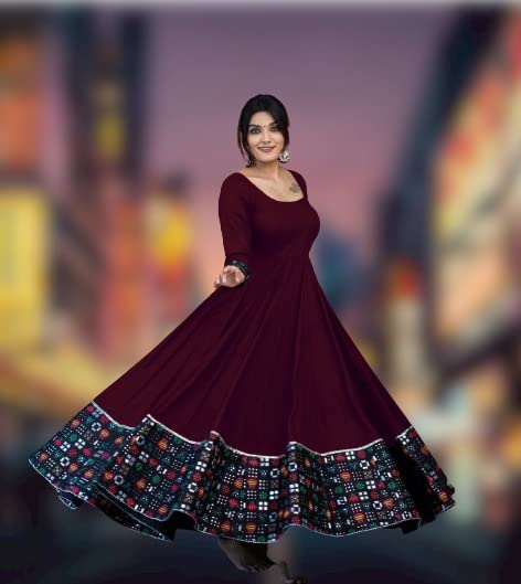 Women’s Maroon Rayon Maxi Gown – Full Sleeve Casual & Festive Wear Dress