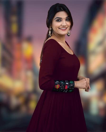 Women’s Maroon Rayon Maxi Gown – Full Sleeve Casual & Festive Wear Dress