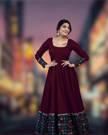 Women’s Maroon Rayon Maxi Gown – Full Sleeve Casual & Festive Wear Dress