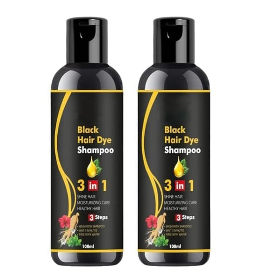 Herbal 3 in 1 Black Hair Dye Shampoo – Instant Hair Color, Shine & Care (Pack of 2, 100ml each)
