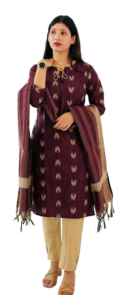 Women’s Cotton Kurta Pant Set with Dupatta – Printed Sharara Style Ethnic Dress