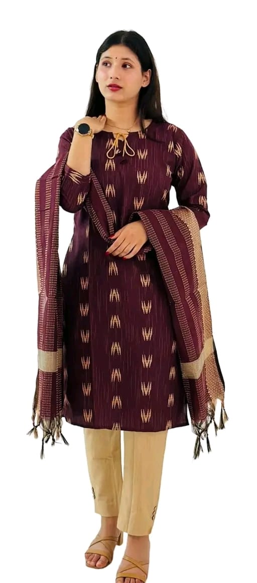 Women’s Cotton Kurta Pant Set with Dupatta – Printed Sharara Style Ethnic Dress