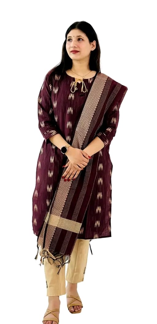 Women’s Cotton Kurta Pant Set with Dupatta – Printed Sharara Style Ethnic Dress