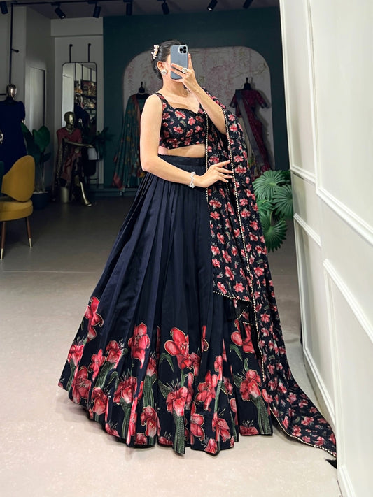 Women’s Dola Silk Floral Foil Print Lehenga Choli with Dupatta | Wedding, Party & Festive Wear