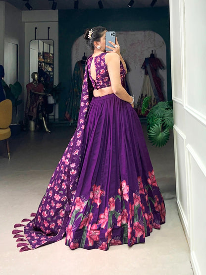 Women’s Dola Silk Floral Print Foil Work Lehenga Choli with Dupatta | Wedding, Party & Festive Wear