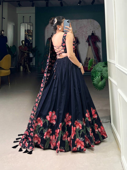 Women’s Dola Silk Floral Foil Print Lehenga Choli with Dupatta | Wedding, Party & Festive Wear