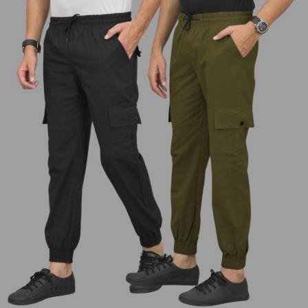 Men’s Cotton Satin Joggers with 5 Utility Pockets | Stylish & Comfortable Cargo Pants | Men Cargos Pack of 2