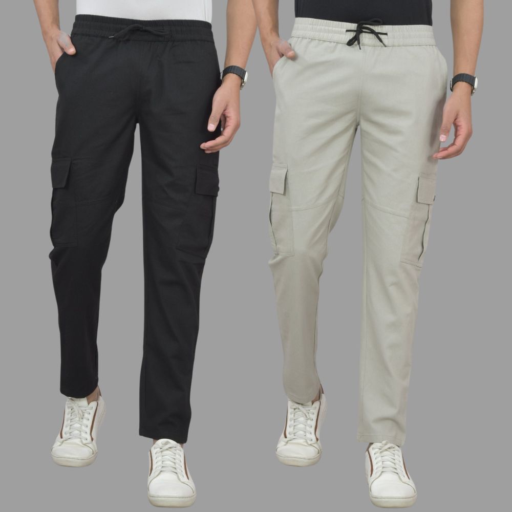 Men’s Cotton Satin Joggers with 5 Utility Pockets | Stylish & Comfortable Cargo Pants | Men Cargos Pack of 2