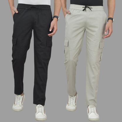 Men’s Cotton Satin Joggers with 5 Utility Pockets | Stylish & Comfortable Cargo Pants | Men Cargos Pack of 2
