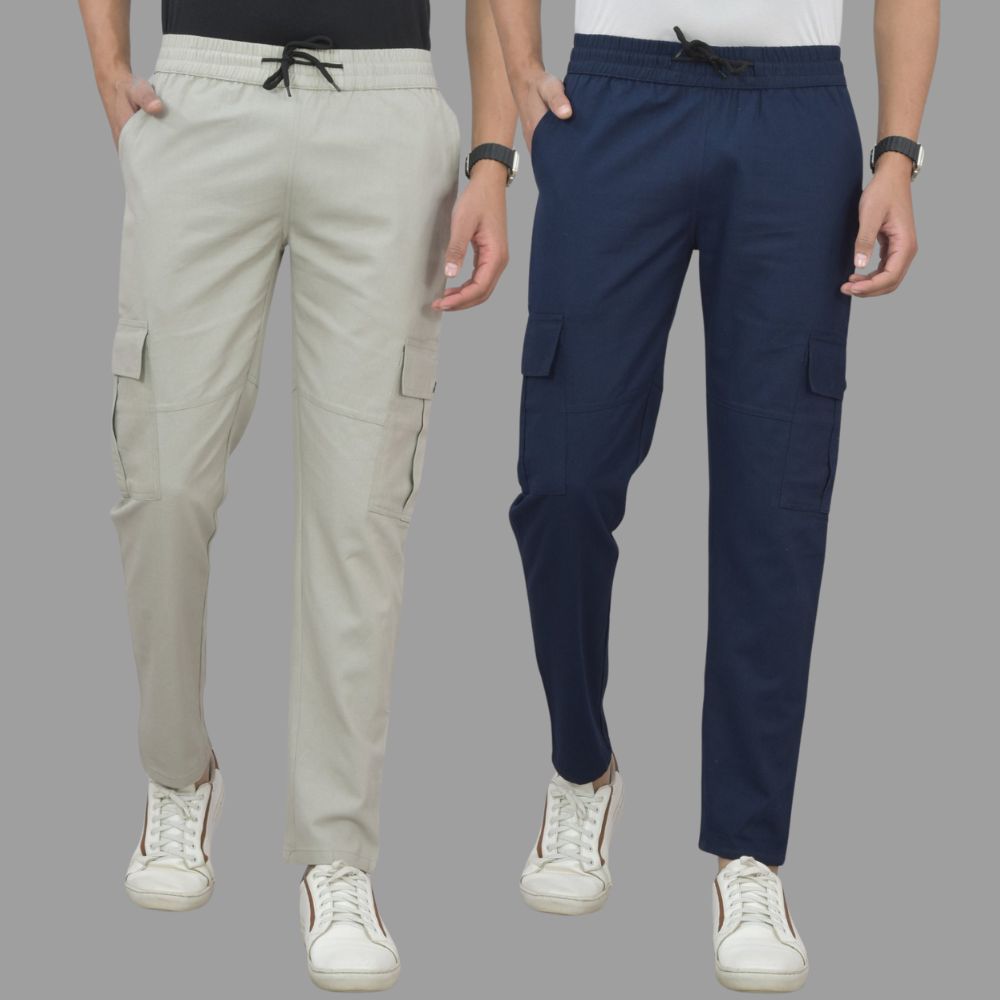 Men’s Cotton Satin Joggers with 5 Utility Pockets | Stylish & Comfortable Cargo Pants | Men Cargos Pack of 2