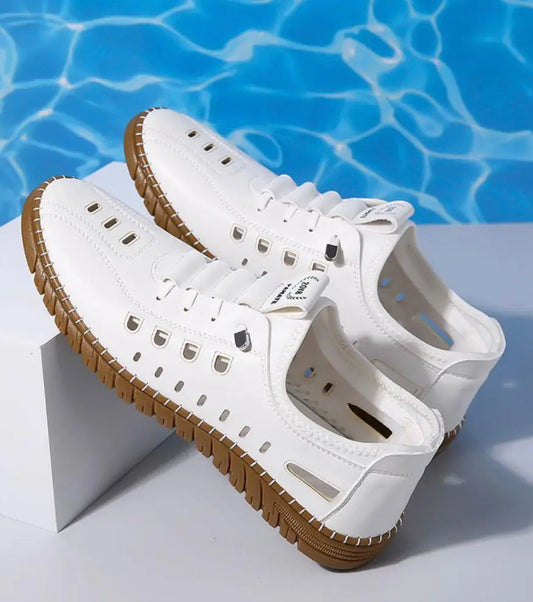Men’s White Laser Cut Casual Shoes – Stylish & Comfortable Footwear