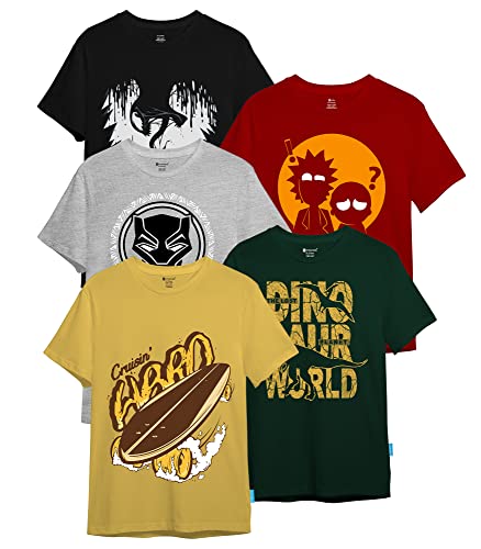 Men’s Printed T-Shirts Pack of 5 – Round Neck, Stylish & Comfortable Casual Wear