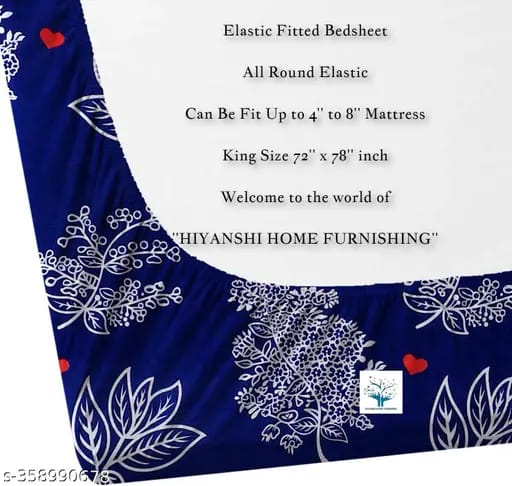 Super Soft Glace Cotton Elastic Fitted Double Bed Bedsheet with 2 Pillow Covers – 72x78x8, Durable & Easy Wash