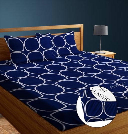 Super Soft Glace Cotton Elastic Fitted Double Bed Bedsheet with 2 Pillow Covers – 72x78x8, Durable & Easy Wash