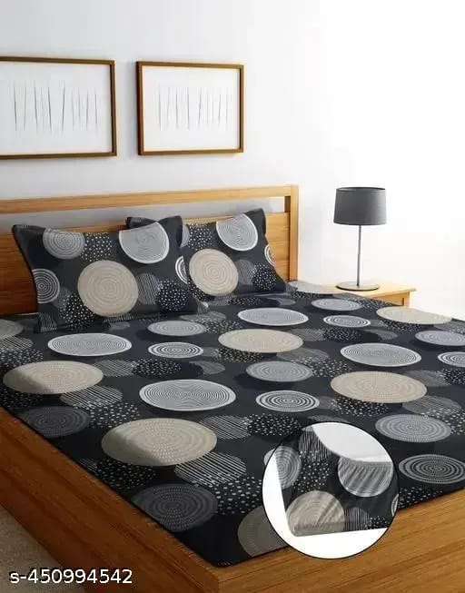 Super Soft Glace Cotton Elastic Fitted Double Bed Bedsheet with 2 Pillow Covers – 72x78x8, Durable & Easy Wash
